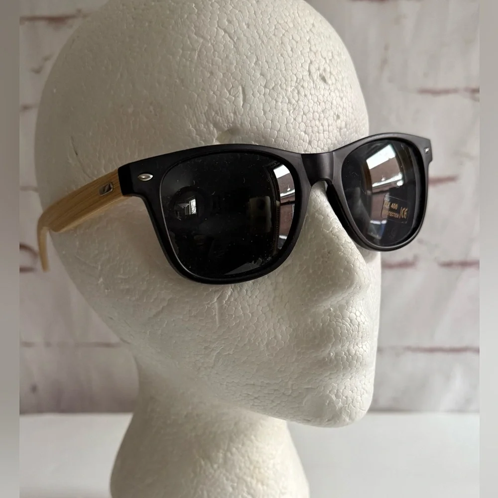 JOE’S SPECS 2 PAIR Black & Bamboo/Faux Wood Frame Sunglasses UV 400 NEW - Picture 8 of 16